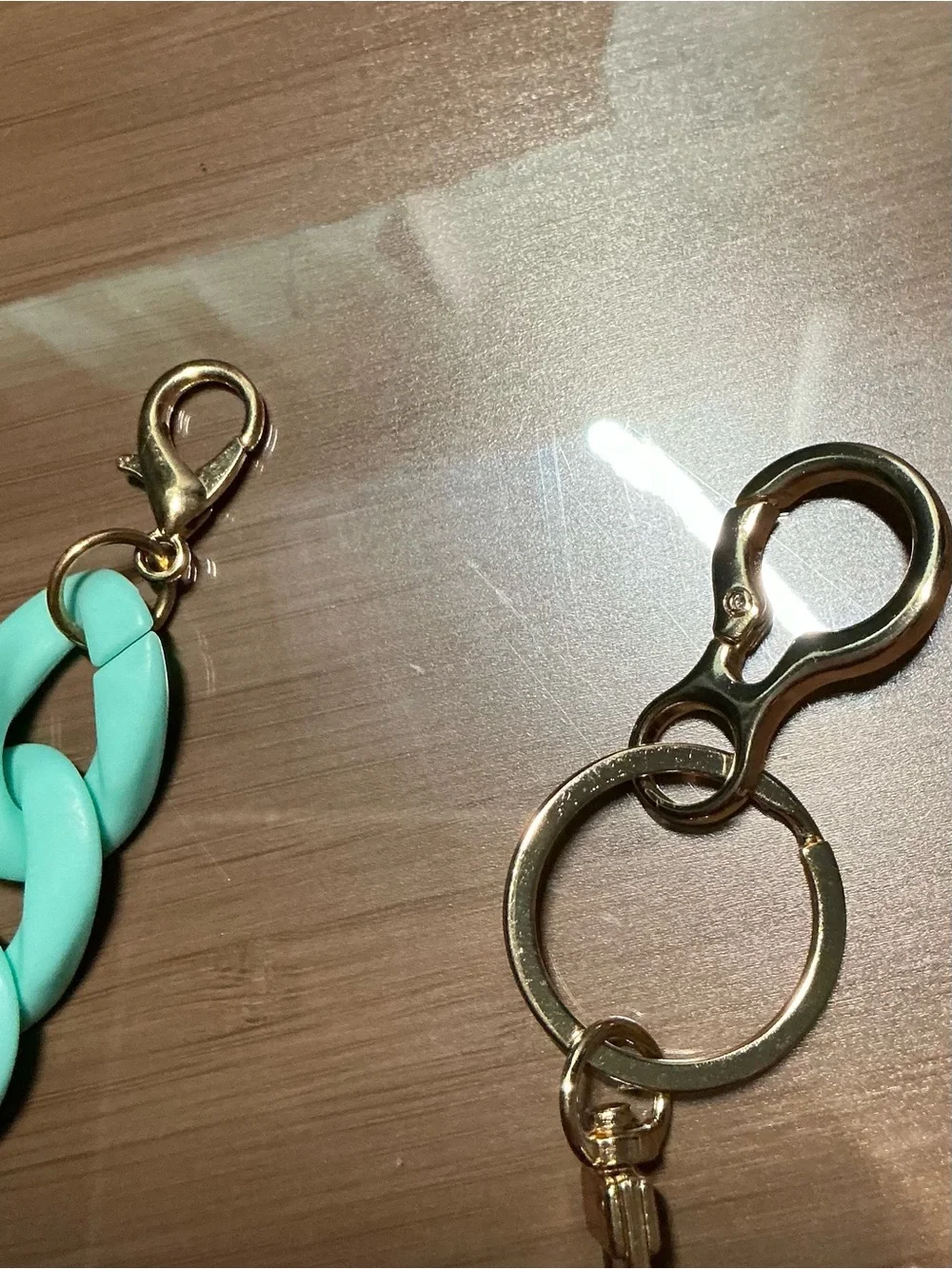 Pink and Turquoise Silk Twilly, Acrylic Bag Chain, and Leather Charm Bundle